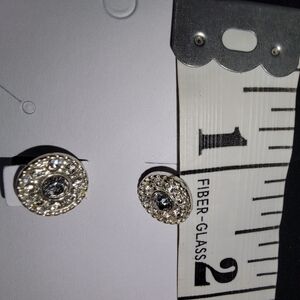 Pierced Elegant Silver and Clear Crystals Stud Earrings